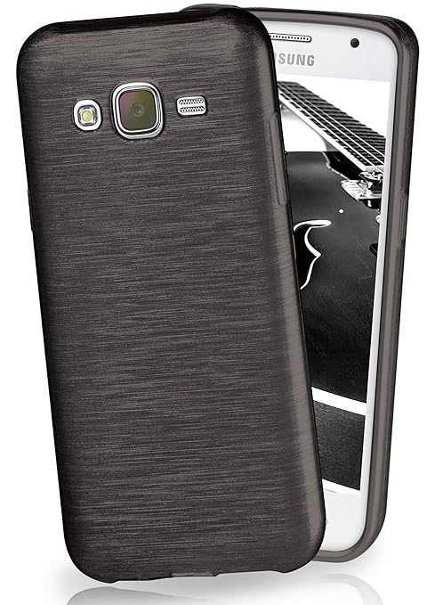 moex Samsung Galaxy J5 (2015) | Hülle Silikon Schwarz Brushed Back-Cover TPU Schutzhülle Ultra-Slim Handyhülle für Samsung Ga