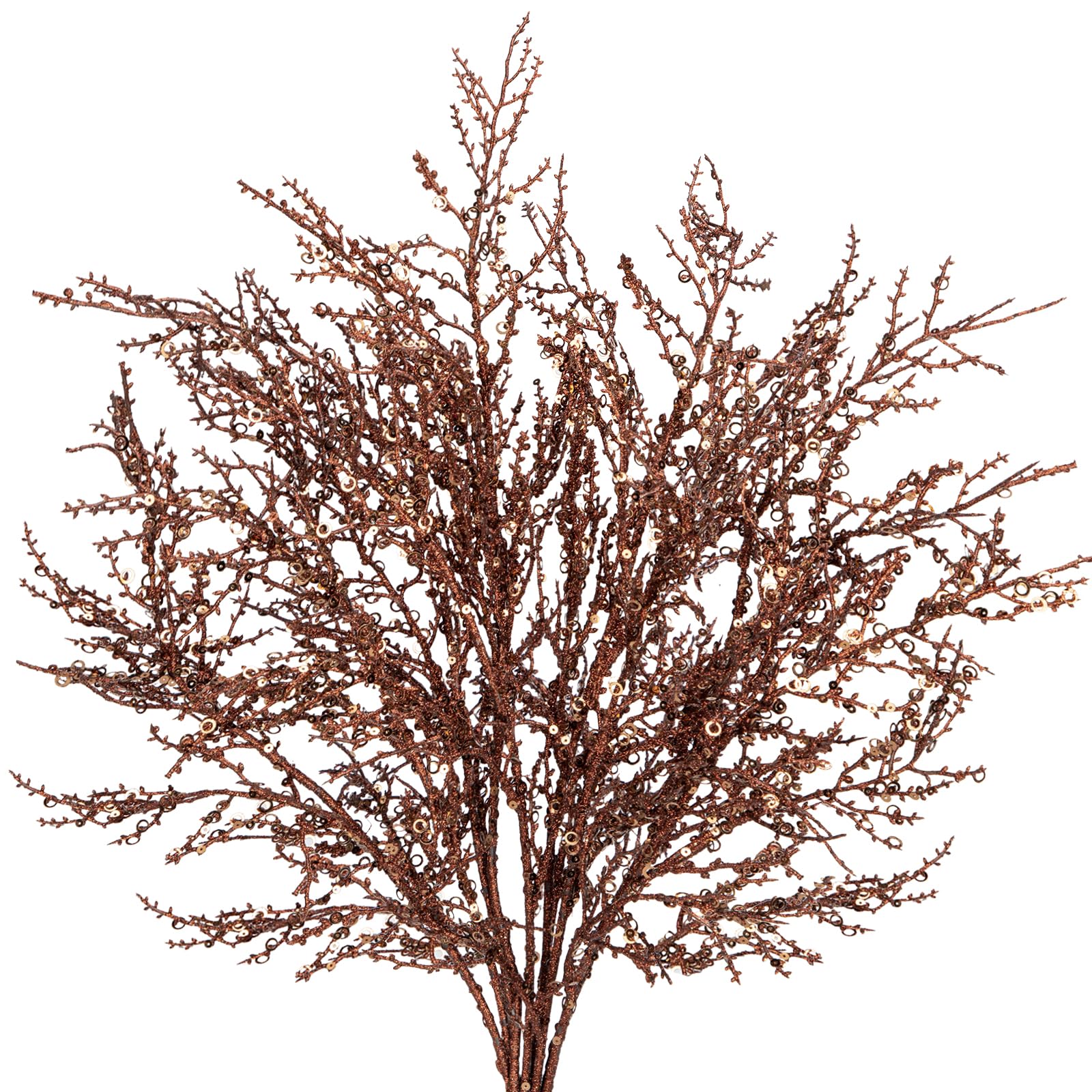 Hollyone 5PCS Glittery Christmas Branches with Sequins, Brown Arificial Plant with Long Stems, Faux Sticks for Xmas Tree Decorations, Winter Wedding, Floral Arrangement, Party