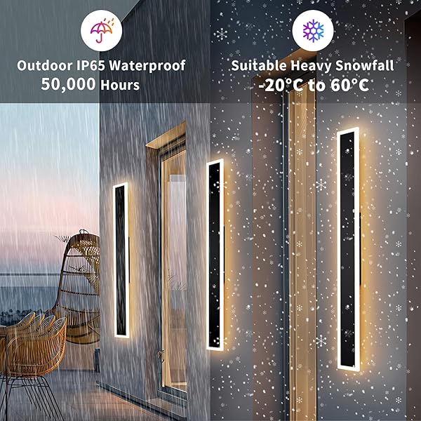 LANNLKER 2 PCS MODERN OUTDOOR WALL LIGHTS 23.6INCH DIMMABLE 3000K-6000K WITH REMOTE CONTROL WATERPROOF IP65 EXTERIOR LONG WALL SCONCE FOR HOUSE GARAGE PATIO