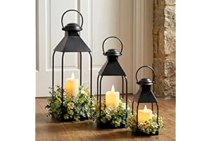 Decorative Metal Lanterns Indoor Outdoor, Set of 3 Farmhouse Candle Lantern Holders for Porch, Patio, Fireplace, Floor, Weddi