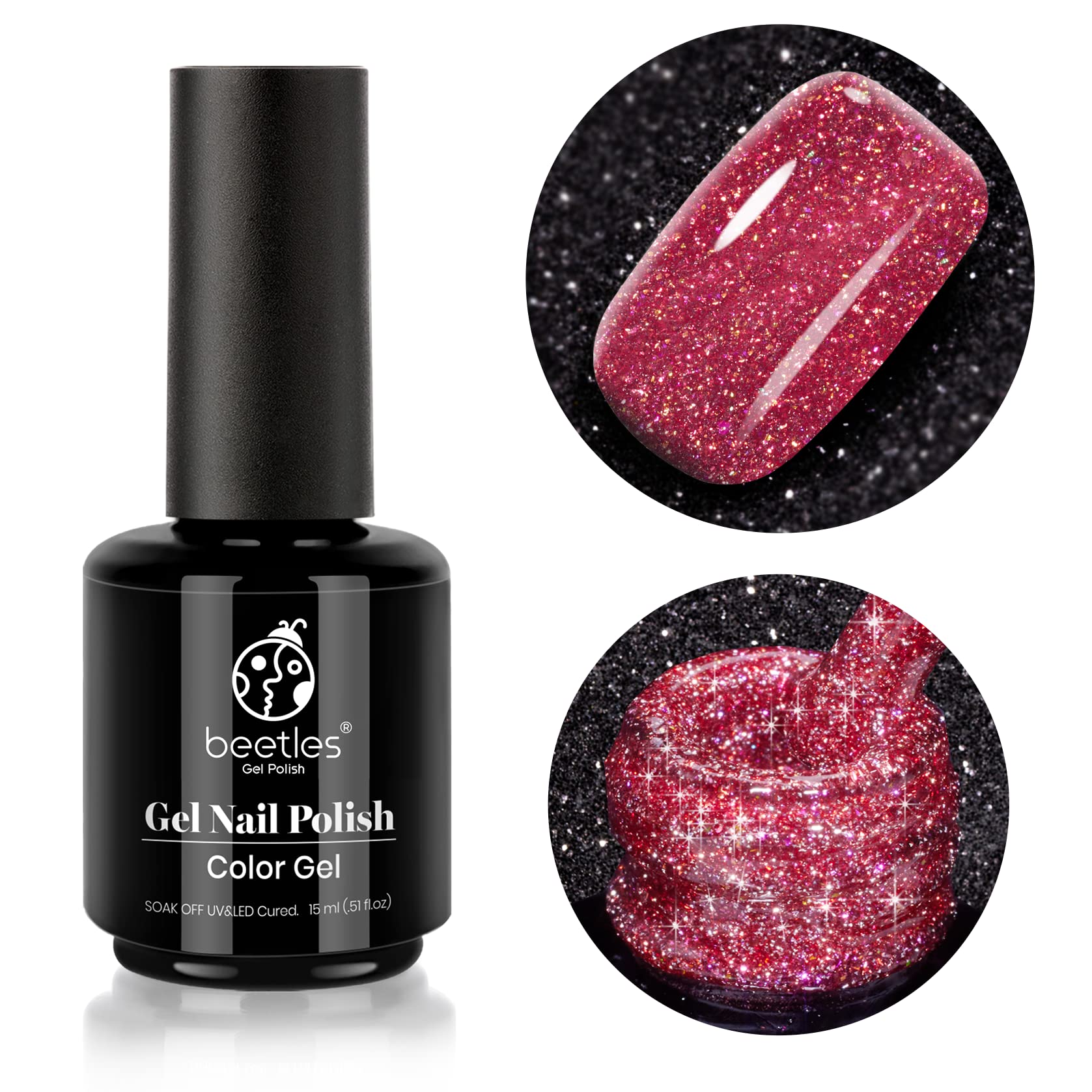 beetles Gel Polish Reflective Glitter Nail Polish 15ml Eternal Flame Red Nail Gel Soak Off LED Nail Lamp Flashy Gel Polish Nail Art Manicure Salon DIY Home