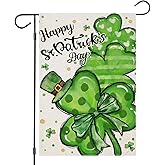 EKOREST Happy St Patrick's Day Garden Flags for Outside, Watercolor Lucky Shamrock Clovers Small Seasonal Decoration for Holiday Irish Anniversary Yard Outdoor Decor 12x18 Inch Double Sided