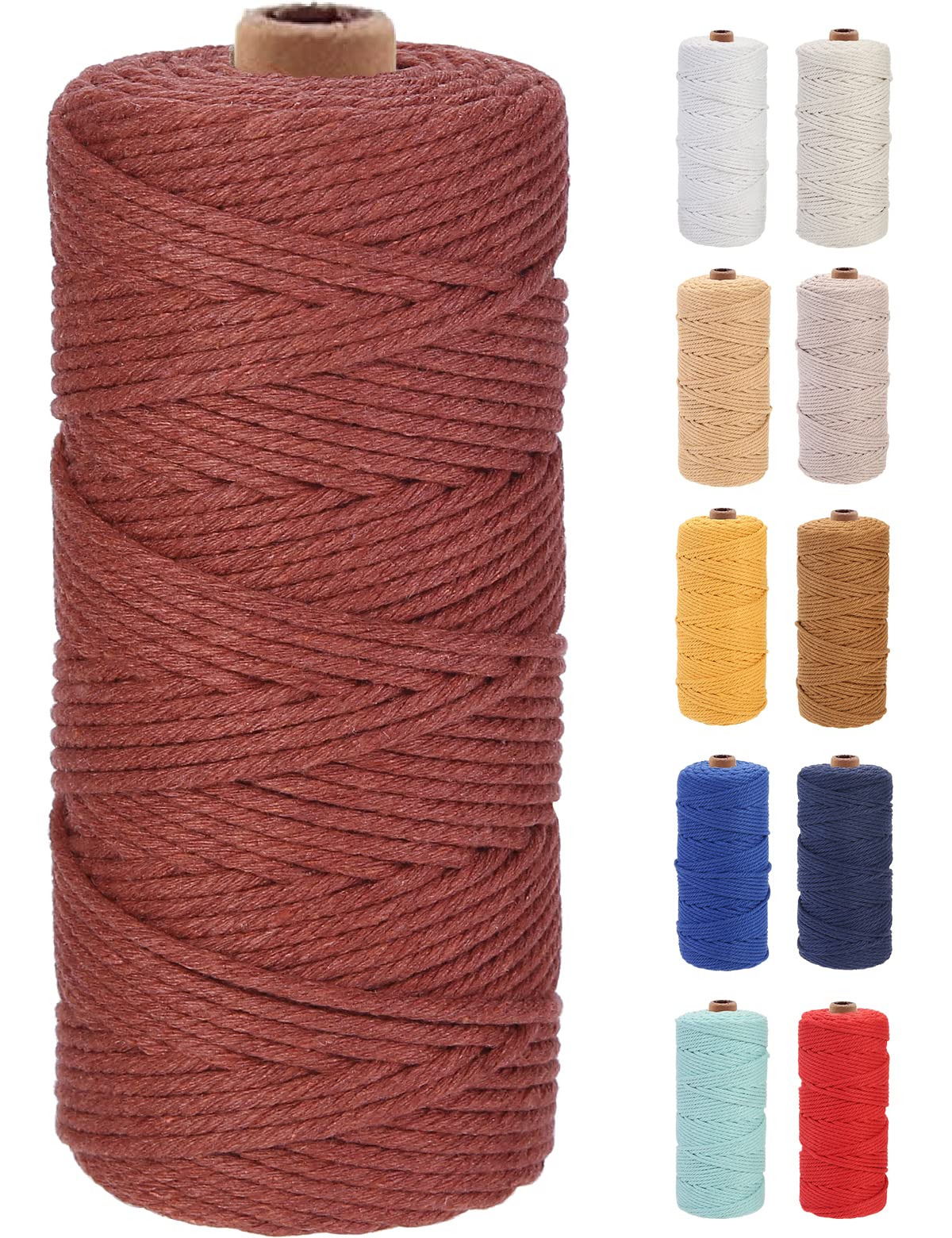 GOHOF Premium Cotton Macrame Cord, 3mm x 100m, 4 Strand Twisted, Rust Red — image 1