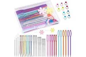 NITLAK 45 Pcs Plastic Large Eye Sewing Needles, Plastic Sewing Needles with Large Eye Blunt Needles Bent Tapestry Needle Nylon Wire Knitting Needles, Yarn Needle Tapestry Needles for Knitting Crochet