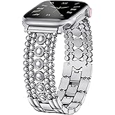 Minyee Compatible with Apple Watch Band 42/46/38/40/41/44/45/49mm Women, Dressy Pretty Stainless Steel Metal Strap Fancy Studded Designer Link Bracelet for iWatch Series 11 10 9 8 7 6 5 4 SE/Ultra 3