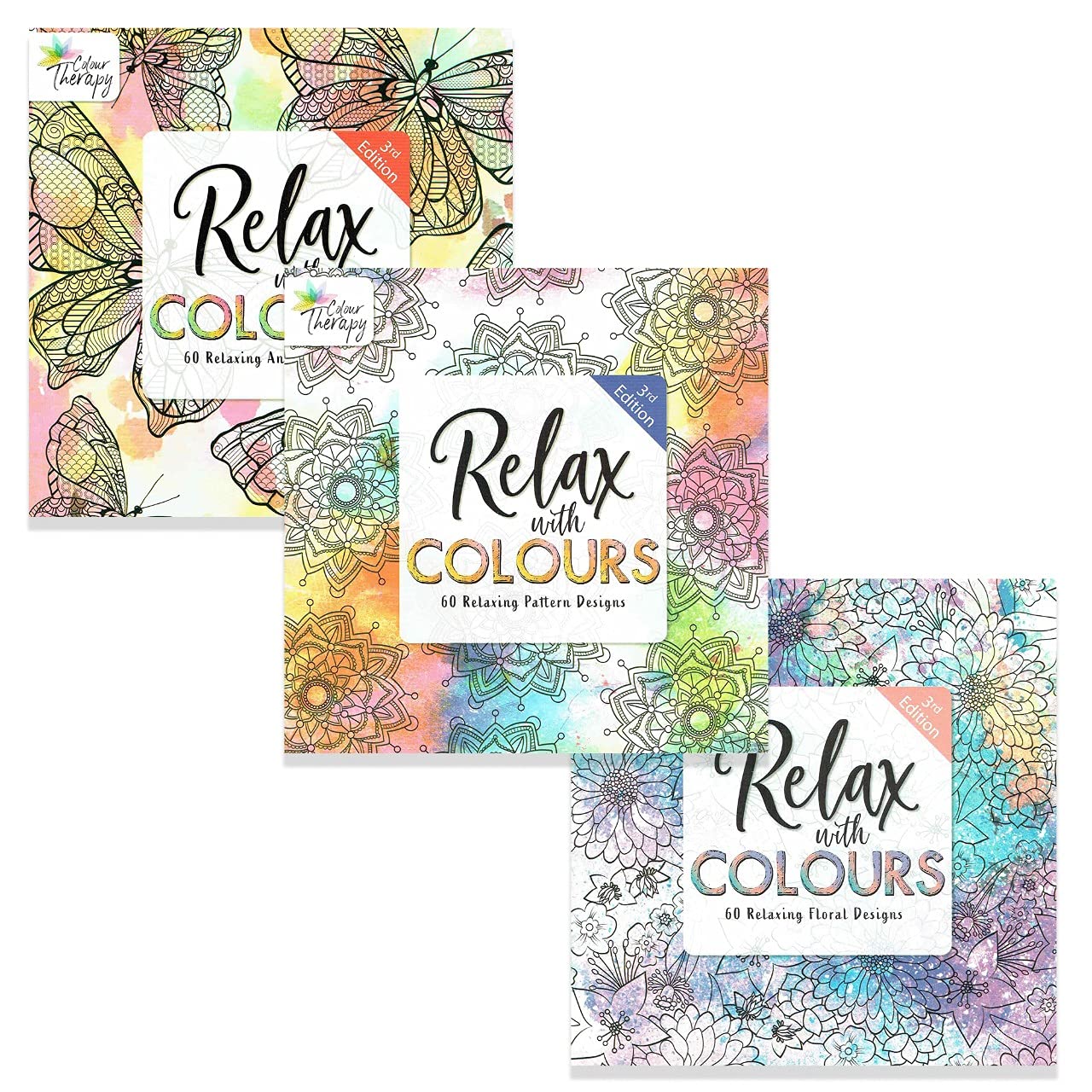 Styloo Adult Colouring Books, Set of 3 Books, 180 Designs – Animal, Floral, and Pattern Illustrations – Mindfulness and Relaxing Drawing Pad - Series 1