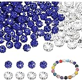 MECCANIXITY 100 Pcs 6mm Rhinestone & Spacer Beads for Jewelry Making, Sparkle Disco Ball Design Crystal Clay Assorted Gems Bulk for Pens Bracelet Necklace Earring DIY Crafting, Dark Blue