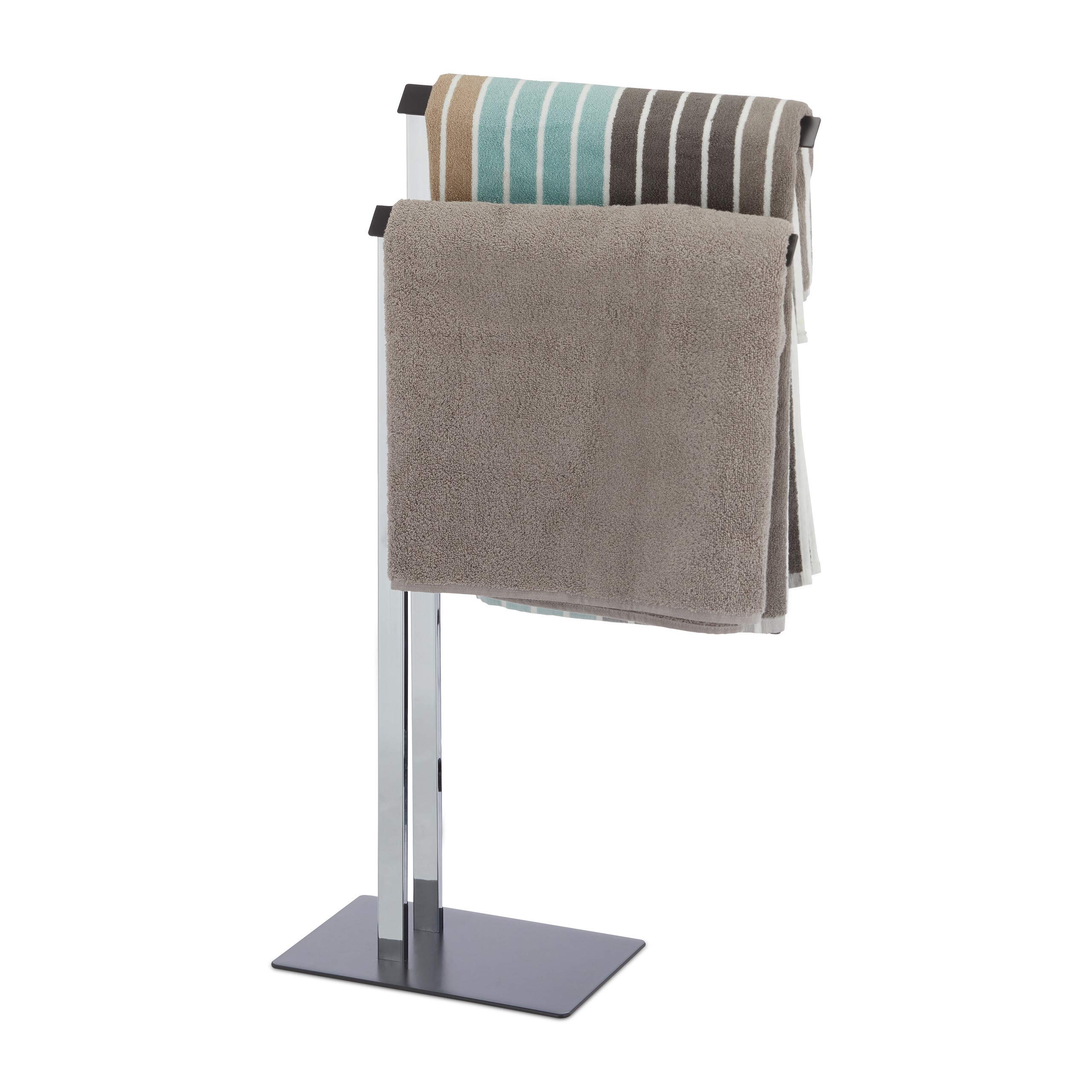 Relaxdays Free-Standing Towel Rail, Towel Rack with 2 Bars for the Bathroom, HWD 82 x 46 x 20 cm, Chrome/Anthracite