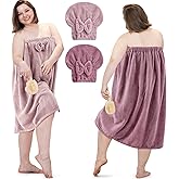 Xtinmee 2 Sets Plus Size Womens Wrap Towel with Hair Towel Bath Wrap Shower Dress Spa Bathrobe for Women's Bathrobe (Purple, Lotus Pink)