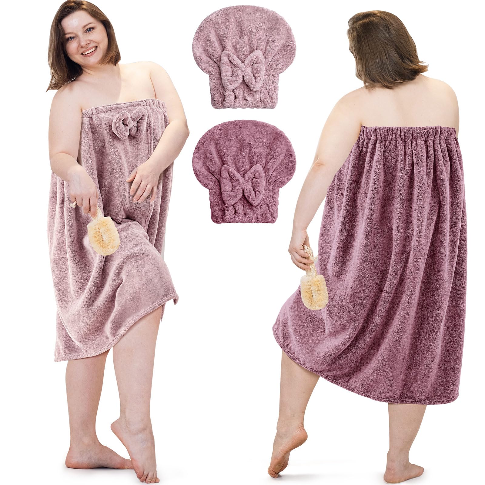 Photo 1 of ***Only 1 included***Xtinmee 2 Sets Plus Size Womens Wrap Towel with Hair Towel Bath Wrap Shower Dress Spa Bathrobe for Women's Bathrobe (Purple, Lotus Pink)***Only 1 included***