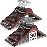 TOPIA HANGER Wooden Coat Hangers 30 Pack, Cherry Wood Suit Hangers with Non Slip Pants Bar, 360&deg; Swivel Hook and Shoulder Notches for Camisole, Jacket, Pants, Smooth Finish Clothes Hangers - CT34M30