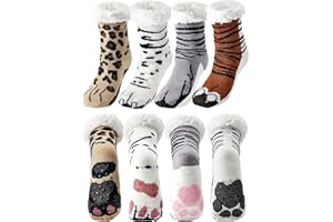 Foaincore 4 Pairs Kids Boy Girls Fuzzy Slipper Socks with Grippers Cozy Non Slip Winter Socks Cute Animal Kid Christmas Socks
