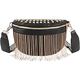 Women Rivet Metal Tassel Faux Leather Fanny Pack Waist Bag Chest Bag Crossbody Shoulder Bag