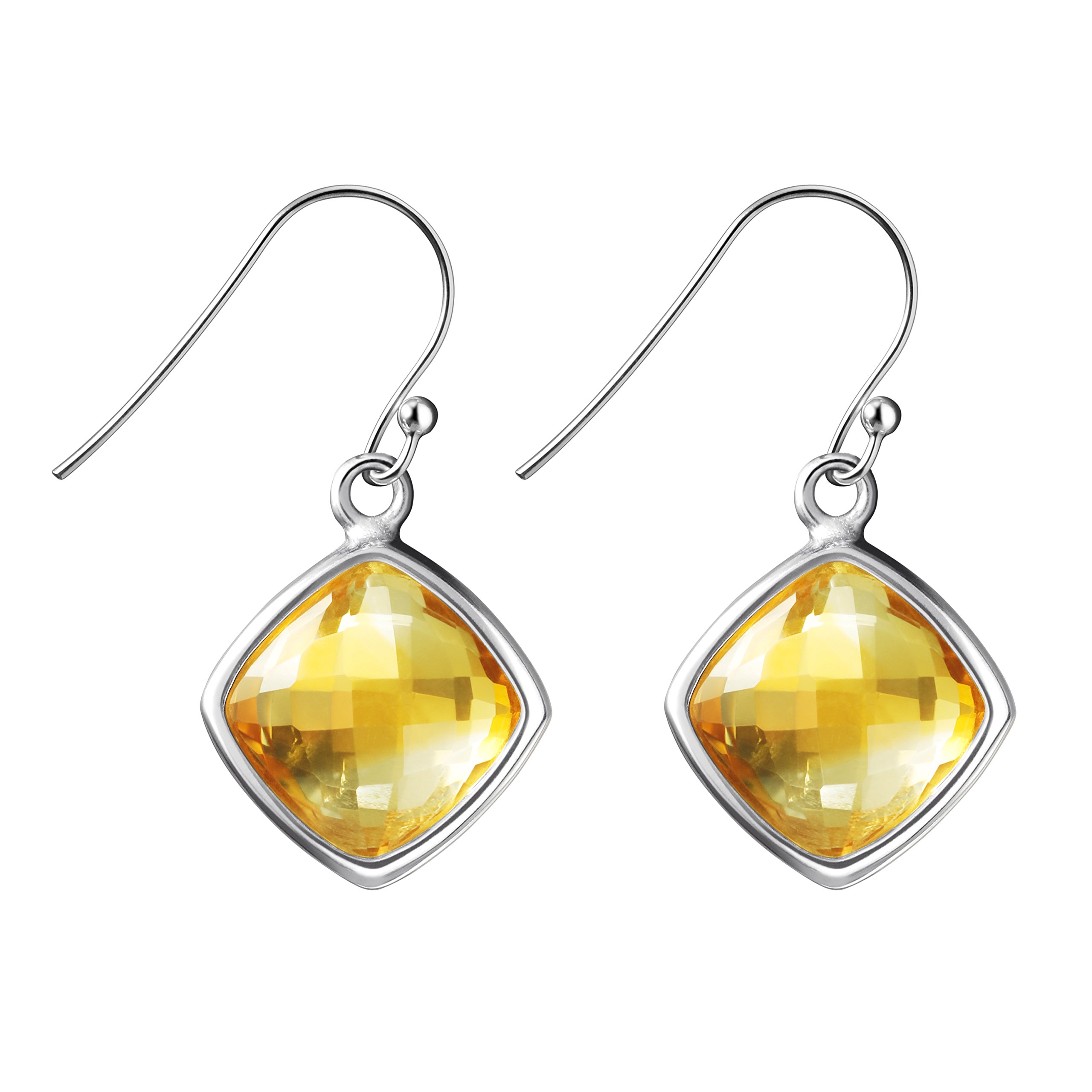 Franki Baker Sterling Silver & Facetted Natural Citrine Gemstone Drop Dangle Earrings. Length: 2.5cm