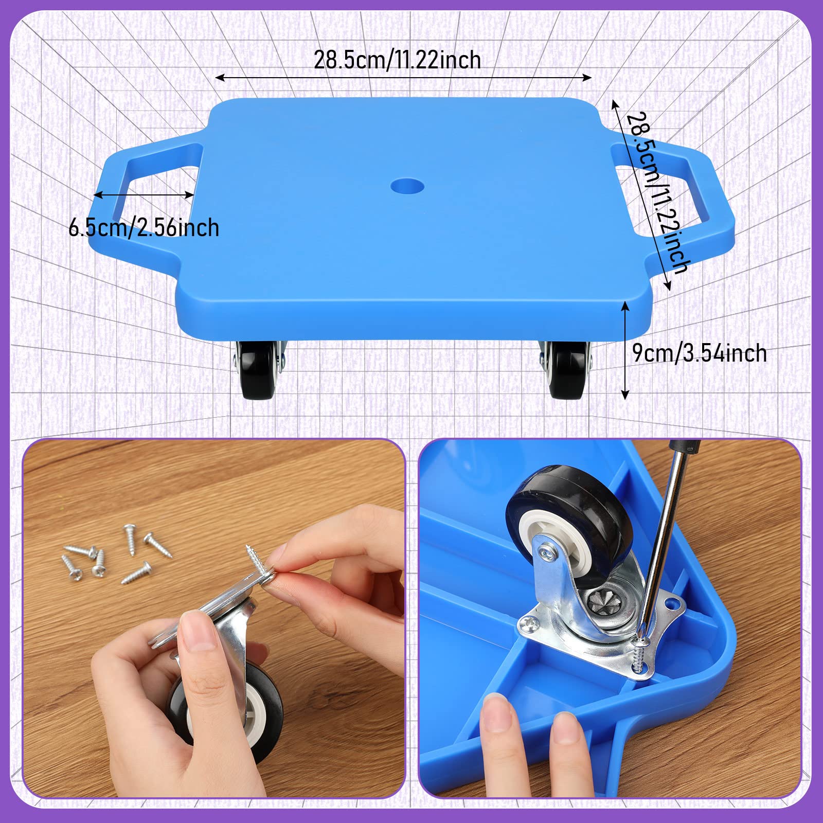 Jerify 8 Pieces Sports Scooter Board Sitting Scooter Board for Kids Plastic Floor with Non-Marring Plastic Casters, Physical Education for Home School Play Equipment