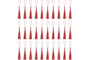 VAPKER 30 Pieces Red Tassels 13cm/5-Inch Silky Handmade Soft Mini Tassels Floss Bookmark Tassels with 2-Inch Cord Loop for Jewelry Making, DIY Projects, Bookmarks