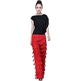 JEZISYMA Women's Tassels Fringe Dance Pants Ballroom Latin Tango Salsa Practice Performance Dancing Costume Pants