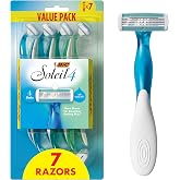 BIC Soleil 4 Womens Disposable Razors, 4-Blade, Flexible Shave, 7-Pack | Blue Handle Color | Rubber Handle for Steady Control | Curve-Hugging Pivoting Head | Close Shave with Reduced Irritation