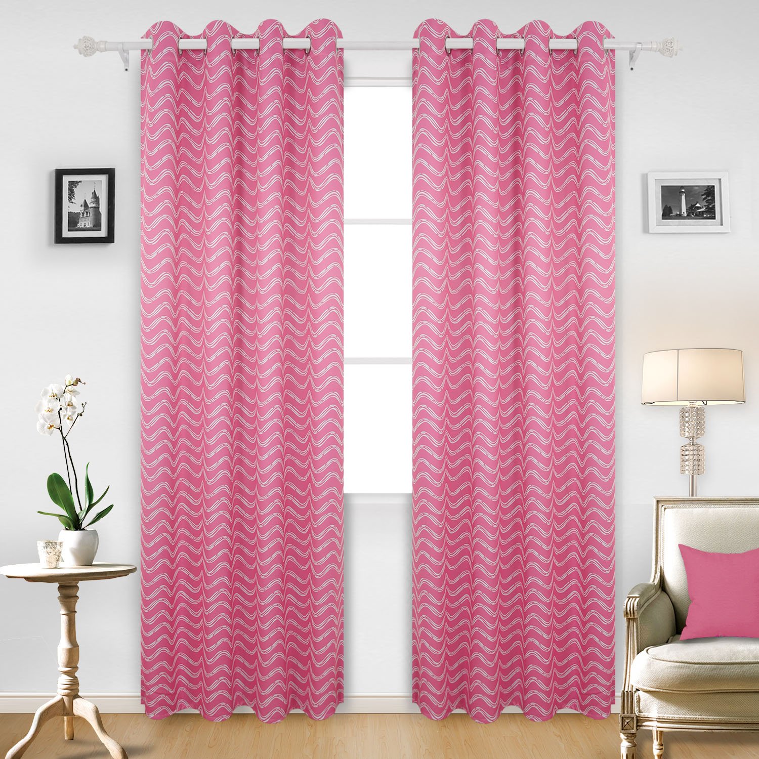 Deconovo Ocean Current Printed Ring Top Curtains Thermal Insulated Blackout Curtains for