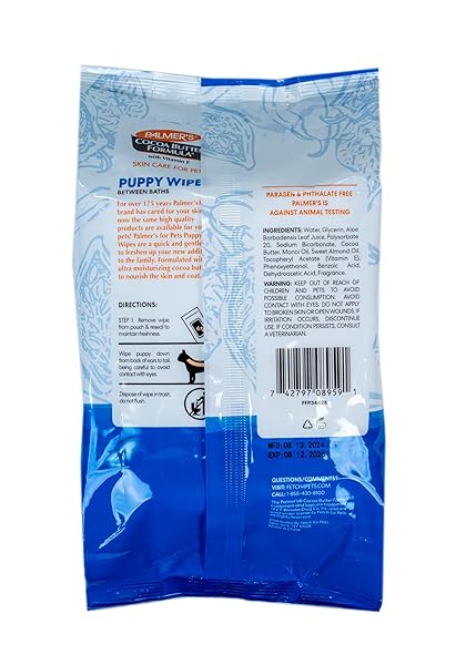 PALMER’S COCOA BUTTER PUPPY WIPES FOR BETWEEN BATHS | COCOA BUTTER WIPES FOR DOGS | PARABEN & PHTHALATE FREE DOG GROOMING WIPES FOR DOGS, PALMERS DOG BATH WIPES, 100CT
