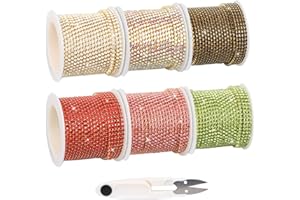 Fesorsi 6 Roll 33 Yards Rhinestone Chain Trim, Crystal Rhinestones Close Chain for Sewing Shoes Clothes Cups, Claw Rhinestone Chain Roll for Craft Jewelry Wedding Bouquet DIY Decoration (Multicolor)