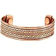 Touchstone Copper Magnetic Hand Forged With Solid And High Gauge Tibetan Minimalistic Elegance Pure Copper Mesmerizing Pattern Bracelet In Triple Tones
