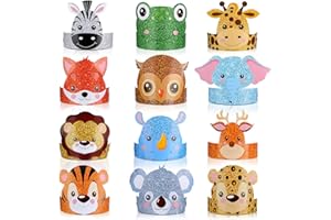 GERSONIEL 24 Pcs Animal Birthday Party Hats & Headbands - Jungle Safari Paper Party Crowns for Girls & Kids