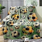 Soccer Ball Throw Blanket 50x60 – Soft Flannel Fleece, Watercolor Allover Print, Green Field Gradient – Lightweight Kids Bed & Couch Gift, Boys Girls Soccer Room Decor, Machine Washable