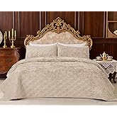NEPHEALIS Velvet Quilt Bedding Set 120x120 Oversied King Szie Bedspread Ultra Soft Luxury Comforter Bed Cover with 2PCS Pillow Shams Versatile Style for Bedroom Home Decoration Gift,Beige