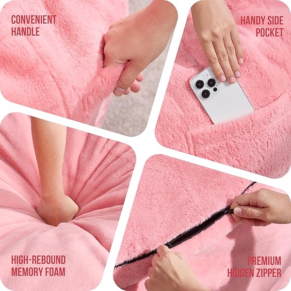 HOBESTLUK 3FT BEAN BAG CHAIRS FOR ADULTS LARGE BEANBAG CHAIR WITH PLUSH FAUX FUR COVER BIG BEAN BAG CHAIR FOR LIVING ROOM BEDROOM DORM OFFICE -PINK (36” X 36” X 22”)