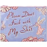 Blue Q Zipper Pouch &ndash; Recycled Cosmetic Travel Bag, Chunky Zipper -My Stuff | Novelty Bag with artistic design, 95% recycled material, water-resistant zip pouch, compact purse pouch for travel essentials