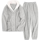 Jyanl Fluffy Pajamas Set for Women Fleece Pjs Sets Button Down Sleepwear Pullover Fuzzy Pants Winter Plush Loungewear