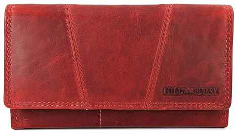 Hill Burry Vintage Leder Damen Geldbörse Portemonnaie braun | rot | grau | schwarz aus weichem Leder - 17,5x10x3cm (B x H x T