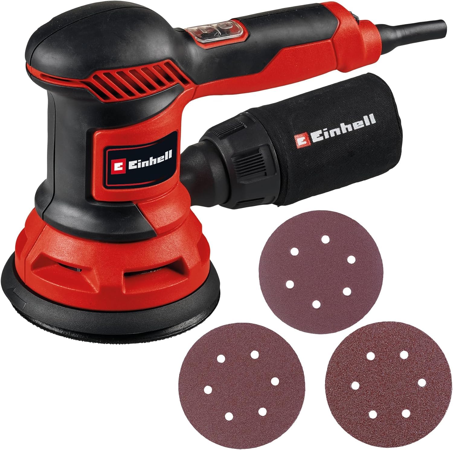 Einhell Rotary Sander 425W, Sanding Disc Ø 125mm, Max. Vibration Rate 26,000 RPM, Resonant Circuit 2.5mm, Includes 3X Sandpaper Sheets (1xP60, 1xP80, 1xP120) TC-RS 425 E