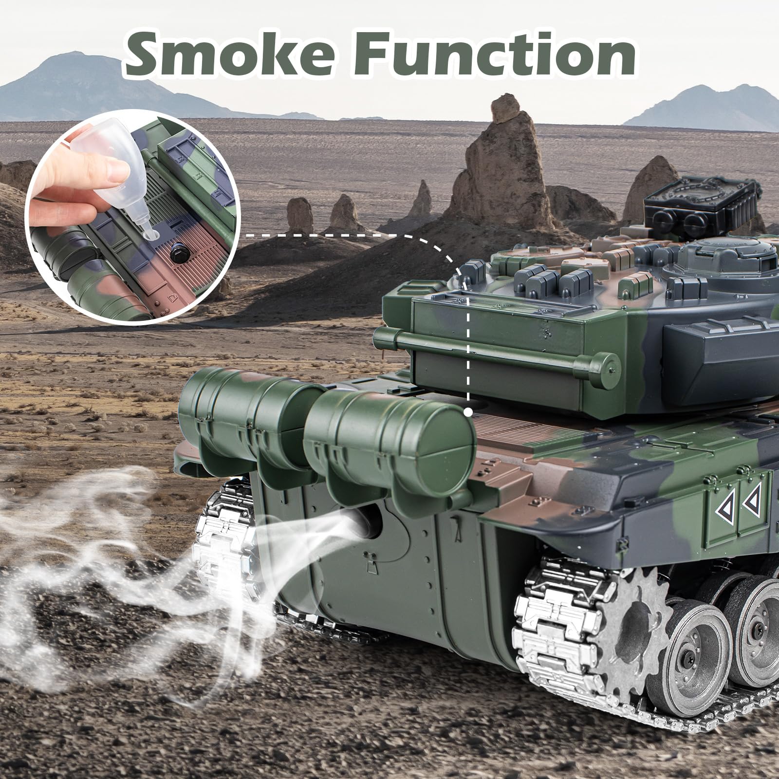 Supdex RC Tank, 1:18 RUS T-90 Alloy Metal Remote Control Model Army Toys, 2.4Ghz Military Tank with Smoke, Sound and Lights, RC Vehicle That Shoots BBS and Water Bombs for Adults and Kids