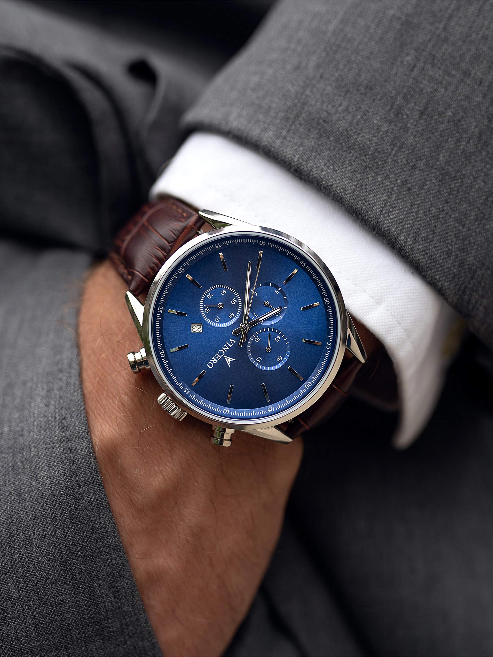 Luxury Men's Chrono S Wrist Watch Top Grain Italian Leather Watch