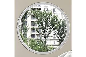 VALDOZA Round Window with Aluminum Frame and Tempered Glass, 360° Rotating Pivot Casement Window for Bathroom, Kitchen, Bedroom, Living Room – Replacement Indoor Ventilation Window with Handle(White+Transpare