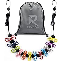 Portable Travel Clothesline with 12 Colorful Clips & Bag, Elastic RV & Camping Clothes Line for Indoor Laundry Drying Line &