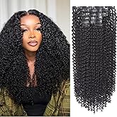 LUVME HAIR Curly Clip in Hair Extensions Fullness with 1 Pack, 16inch 135g 9pcs Natural Black Kinky Curly Human Hair Clip ins for Women