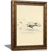Vintage Gold Framed Wall Art Sketch Running Dog Wall Decor for Bedroom | Dog With Zoomies Canvas Wall Art Funny Animal Paintings Black and White Funny Wall Decor Living Room Bedroom Home Decor