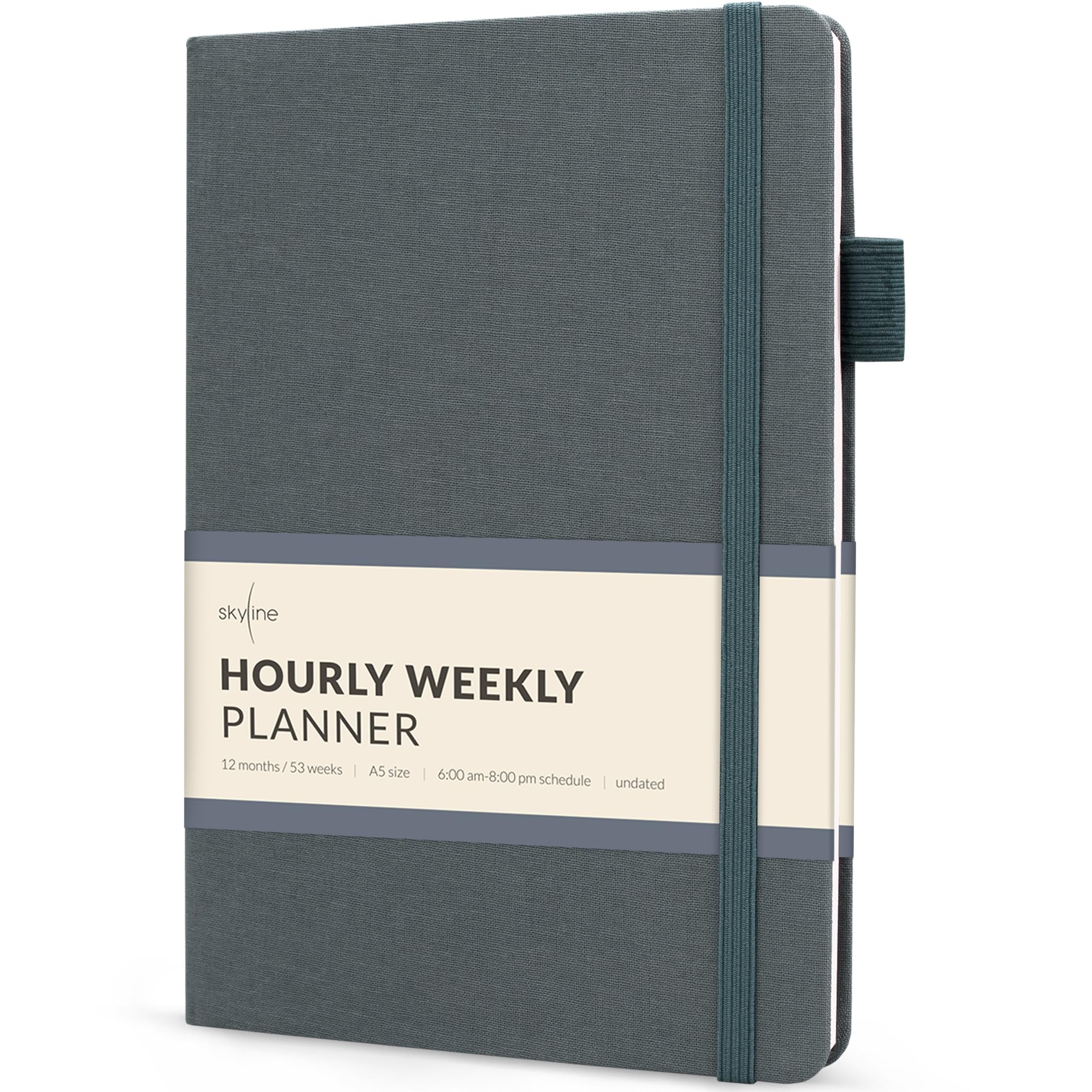 Skyline Hourly Weekly Planner – Undated Agenda & Daily Appointment Book – Time Blocking Notebook for Business Entrepreneurs, A5 (Space Blue)