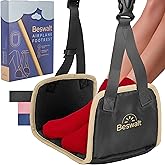 Portable Foot Rest Hammock for Travel with Memory Foam & Hardboard for No Feet or Leg Clashing - Long Travel Essentials to Relax Feet Rest Flying Overseas by Beswalt (Black)