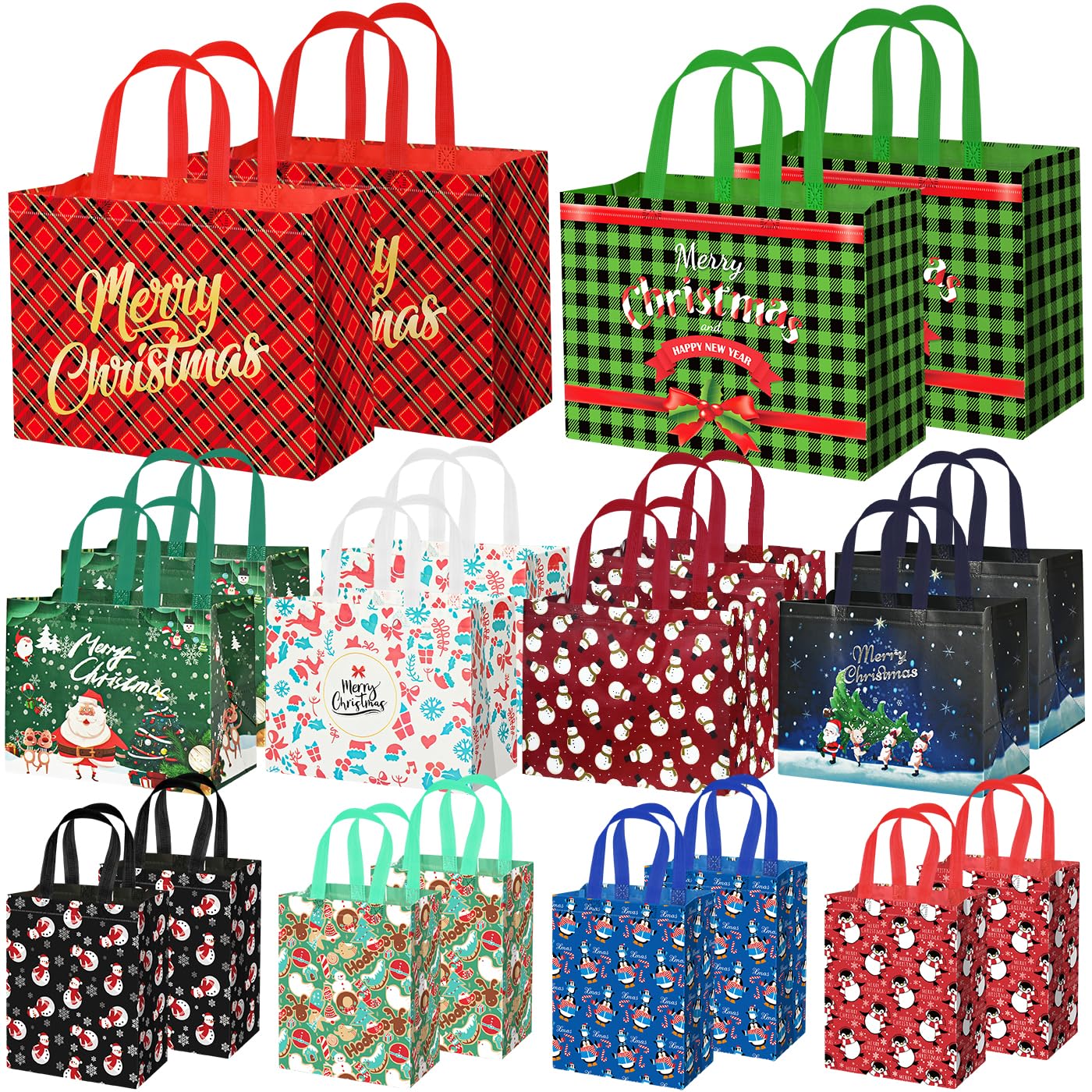 Photo 1 of 20 Pack Christmas Gift Bags Assorted Sizes, Reusable Non-Woven Tote Bags with Handles, 4 Large 8 Medium 8 Small Christmas Bags for Gifts, Holiday Gift Bags for Presents Wrapping, Xmas Party Supplies
