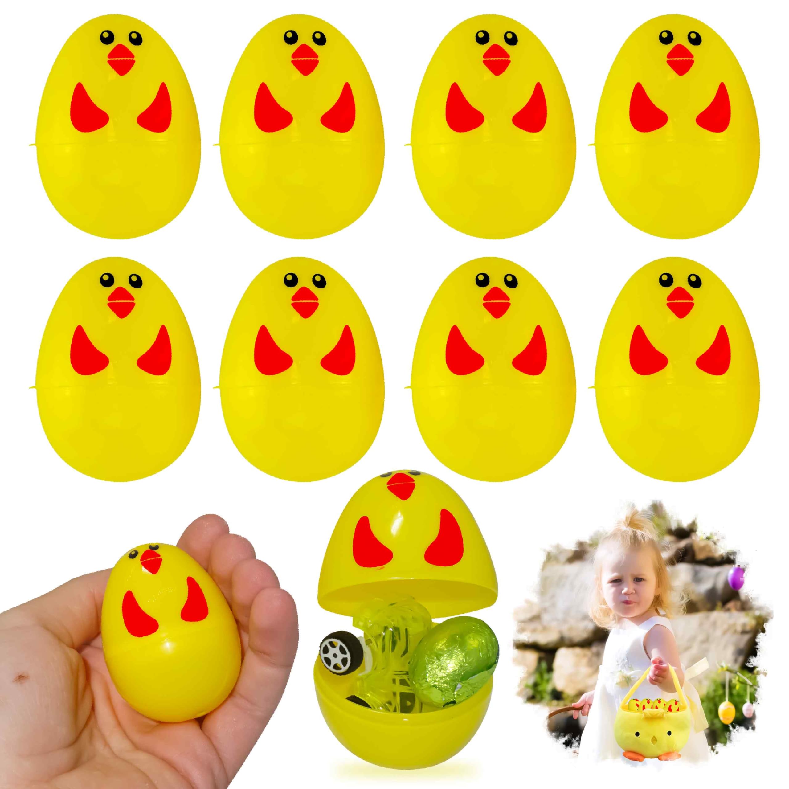 8Pcs Yellow Easter Chick Fillable Eggs - Plastic Surprise Eggs for Easter Hunt Gifts - Surprise Fillers for Easter Party Bags, Size-6cm