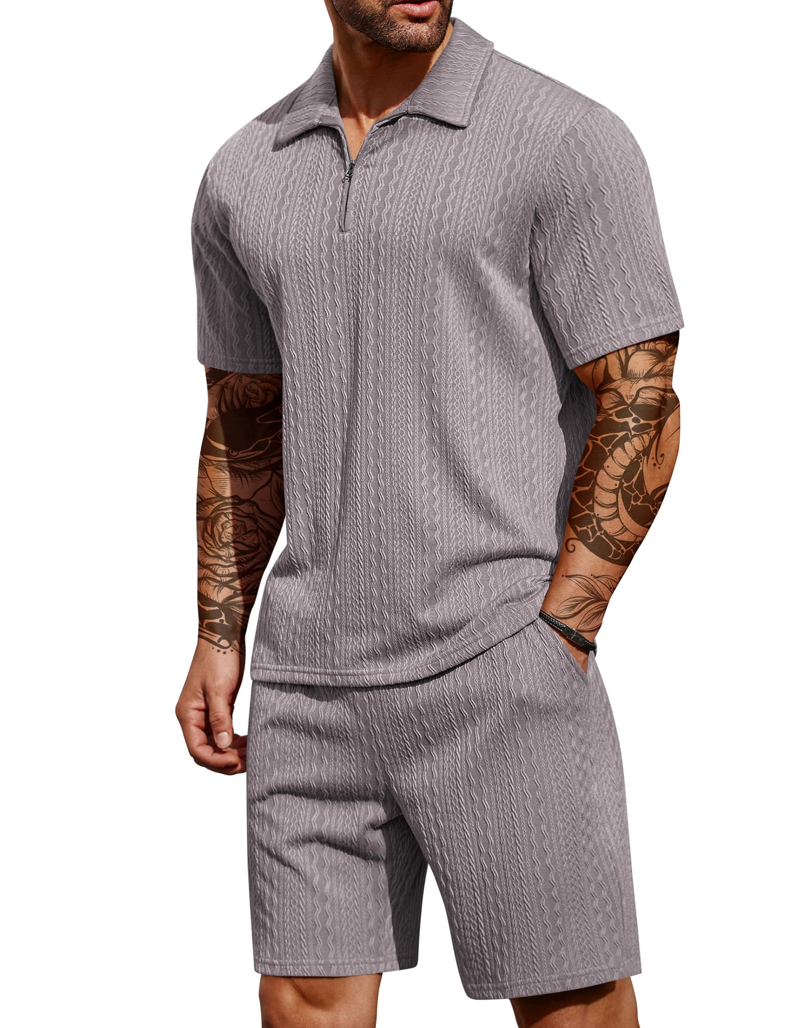 COOFANDY Men's Polo Shirt and Shors Set Summer