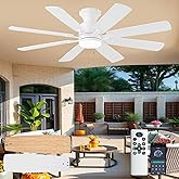 KNUN 52Inch White Ceiling Fan, Low Profile Ceiling Fans with Lights and Remote/APP Control, 8 Blades, Noiseless, DC Motor, Flush Mount Ceiling Fan for Bedroom Living Room, Indoor/Outdoor Use.