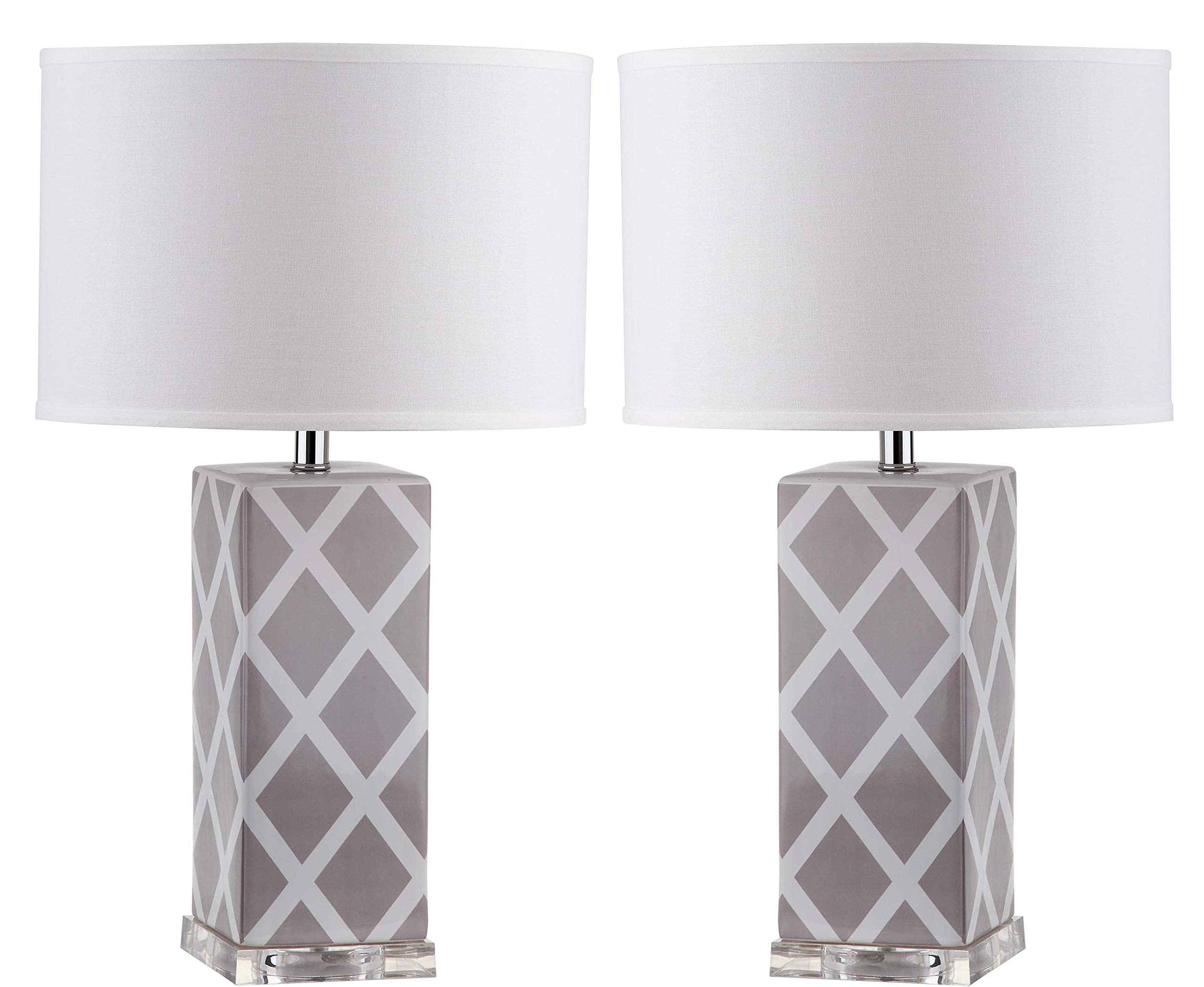 Safavieh Keira Ceramic Table Lamp ( Set of 2 ), E27 13 W in Grey Lattice