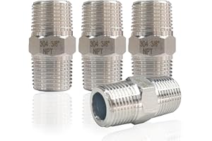 ZOUNI Hex Nipple 3/8" Male x 3/8" Male Pipe Fittings, 304 Stainless Steel 3/8 inch NPT Male Threaded Pipe Adapter Fittings Equal Nipples Connectors, Male Straight Connector Pipe Fitting