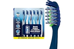 Oral-B Pro Health CrossAction Plaque Removal toothbrushes, 6 Count Toothbrush Soft, Deep Reach in Tight Spaces, Tongue Scraper Tooth Brush, Plaque Fighter, Gentle on Teeth, Gum stimulators