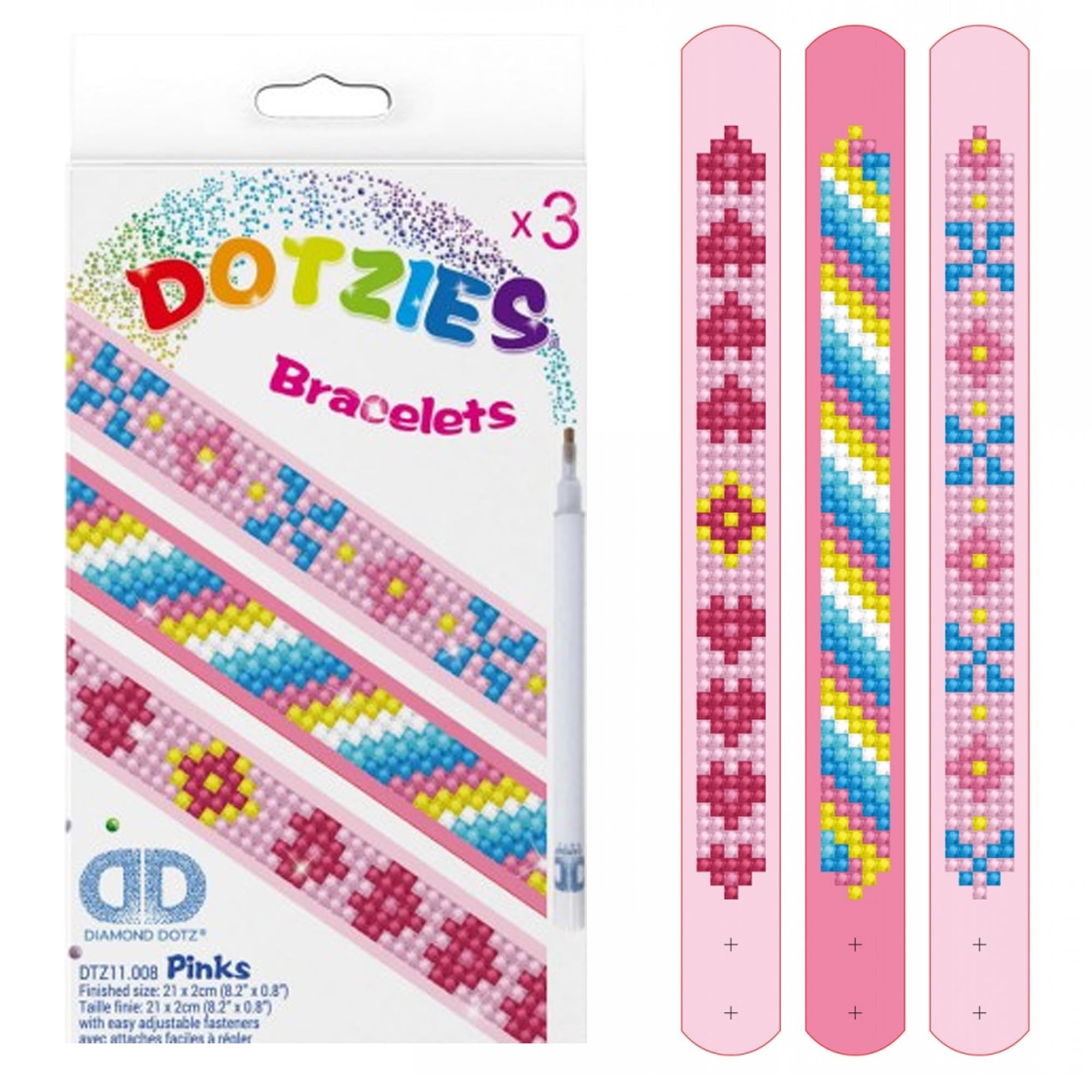 Diamond Dotz Bracelets, Assorted Pinks 3/Pkg, One Size